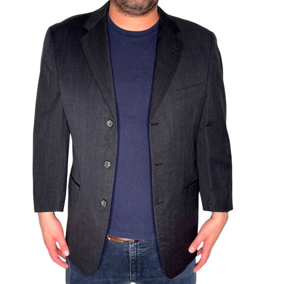 Joseph Abboud Mens 42R Gray 3 Button Blazer 100% WOOL Suit Jacket Sharkskin - Picture 2 of 11